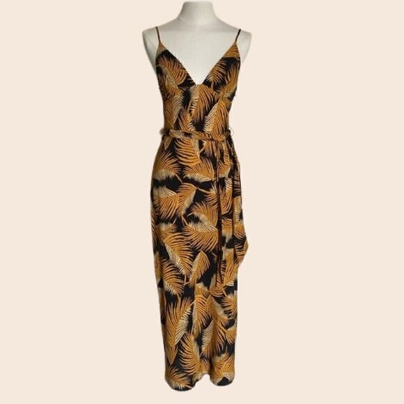 Shona Joy Dresses & Skirts - Shona Joy Golden Yellow & Black Phoenix Tropical Leaf Print Dress Size 2